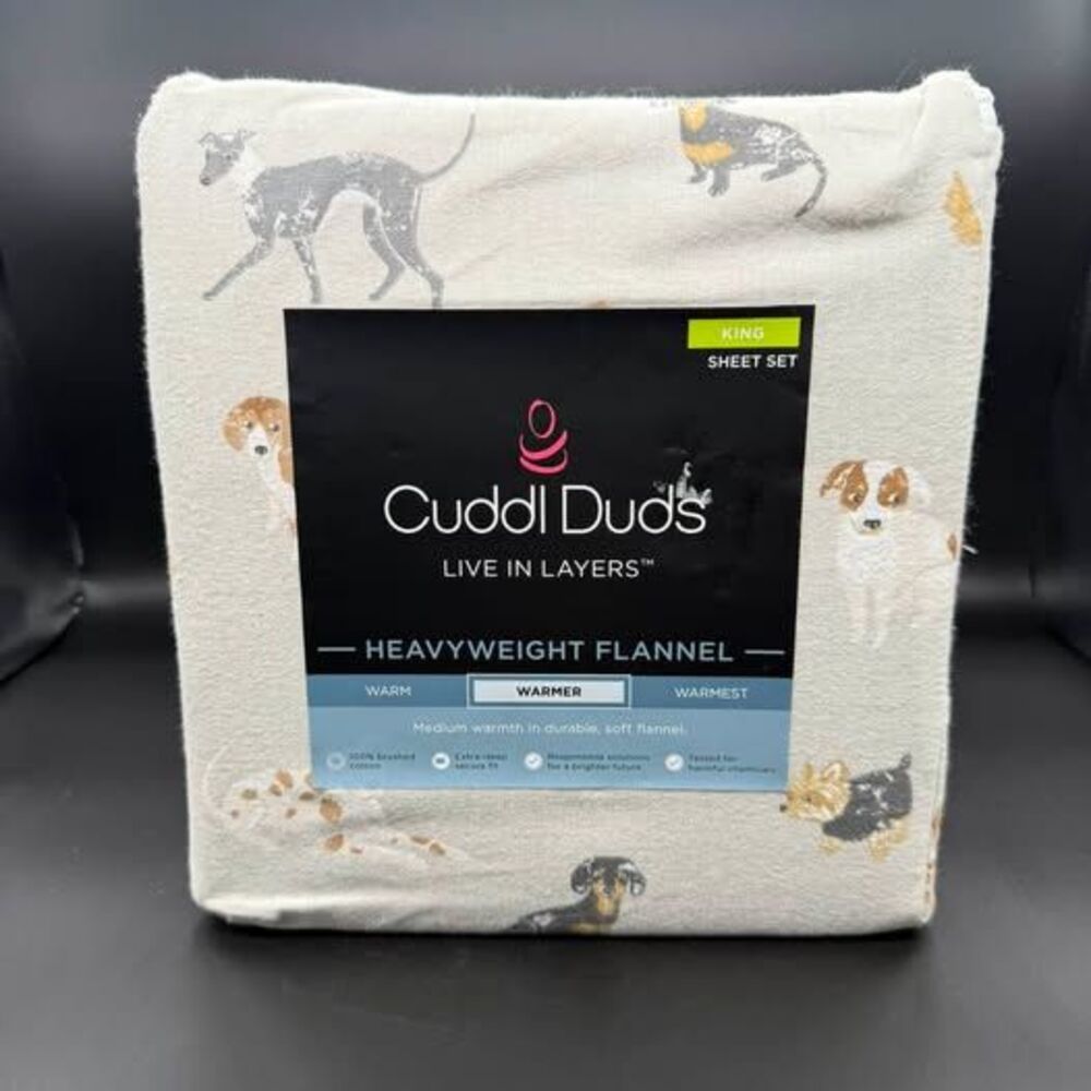 Cuddl Duds King Heavyweight Flannel Sheet Set Dog Print